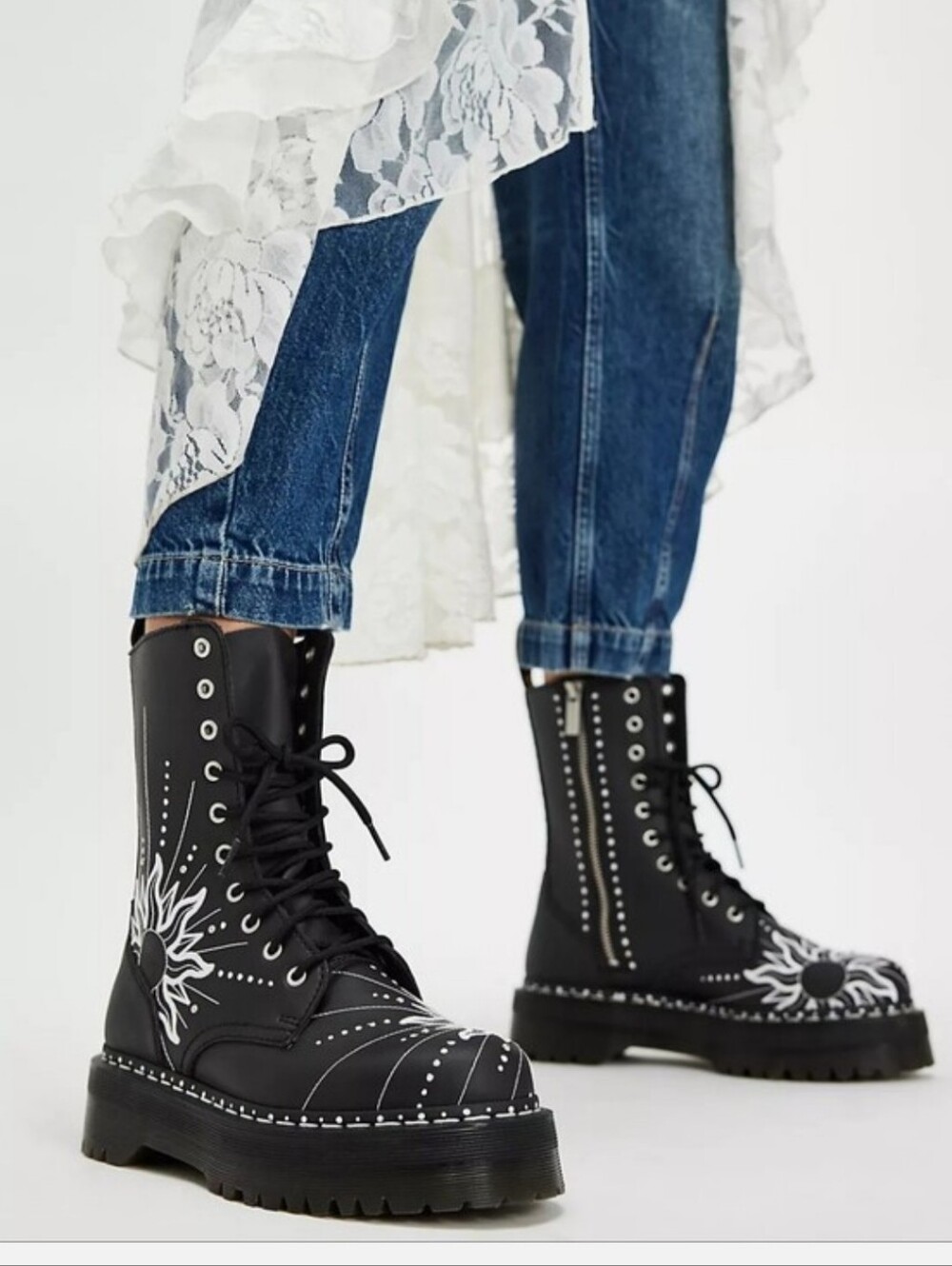 Free People × Dr. Martens Black Lace-Up Platform Boots